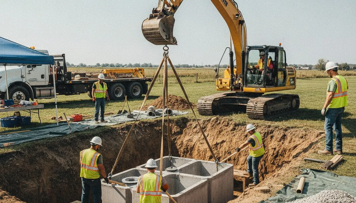 Cape Coral, FL plumbers installing a septic tank for a residential plumbing repair project
