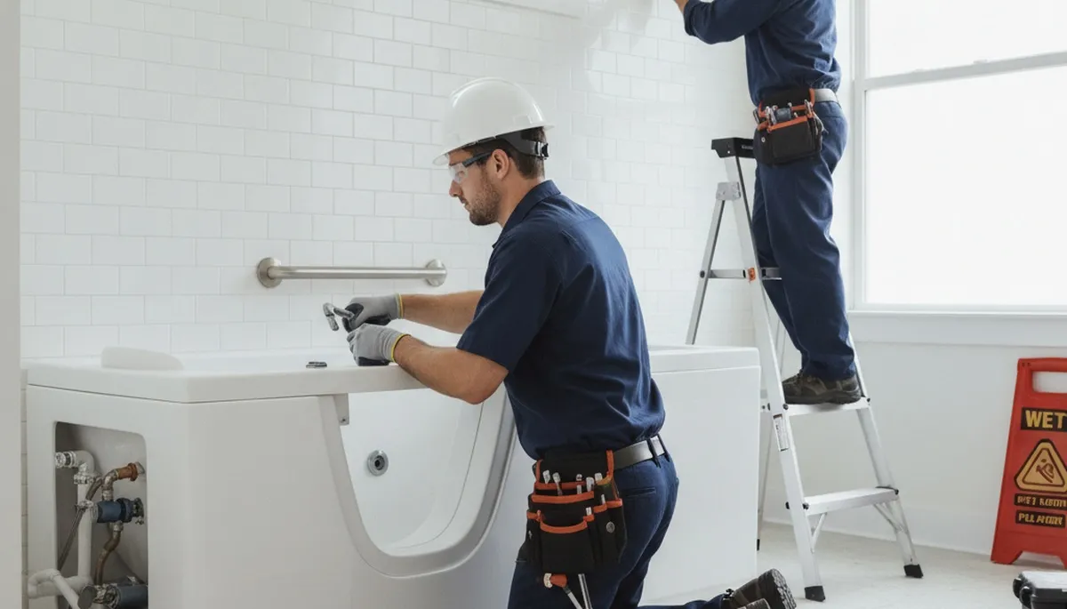 Cape Coral, FL plumber installing a walk-in tub for safer home bathing